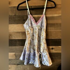 Vintage Victoria's Secret Lavender Floral Chemise with Pink Lace